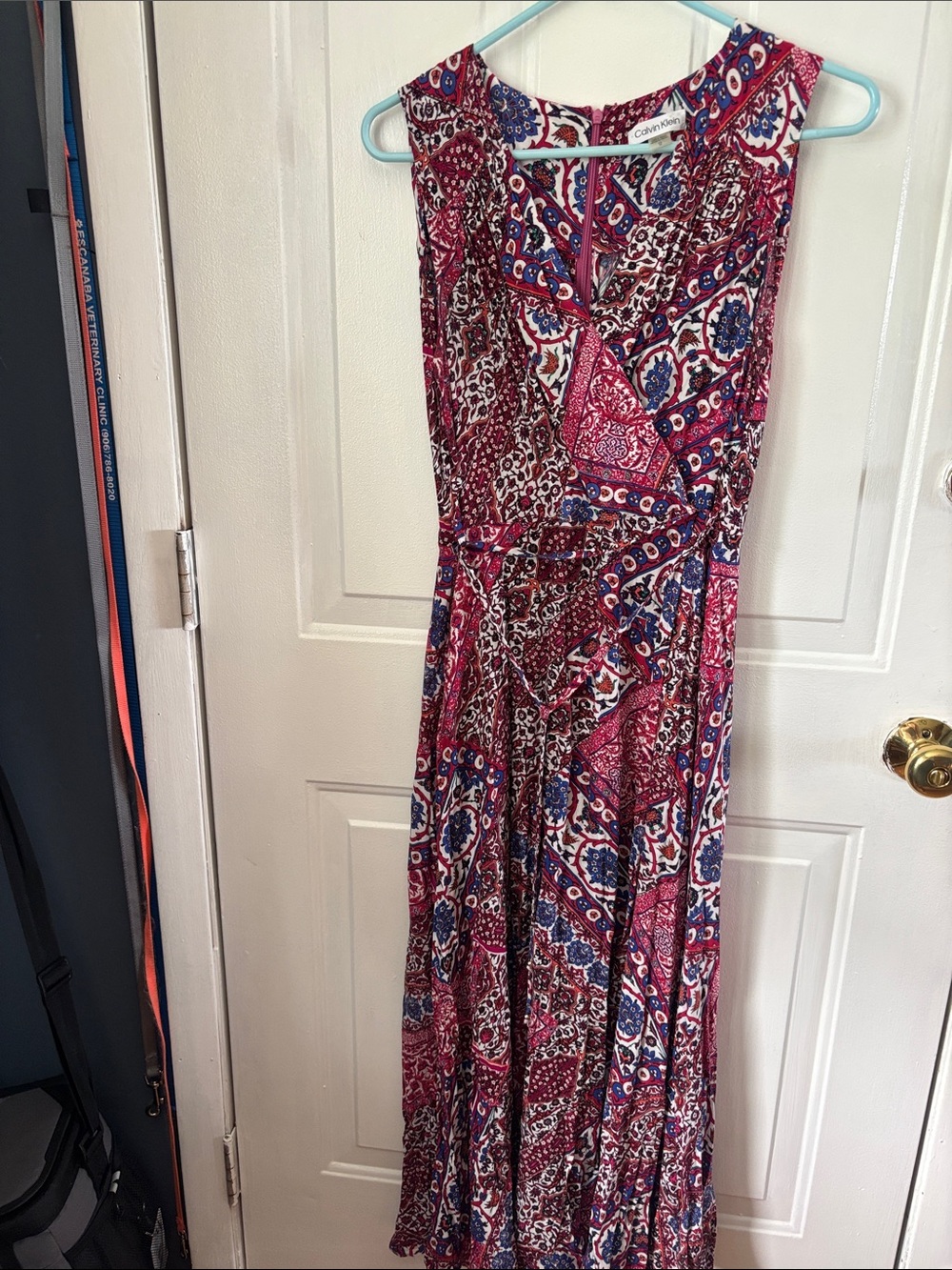 Calvin Klein Pink and Navy Printed Sleeveless Maxi Dress